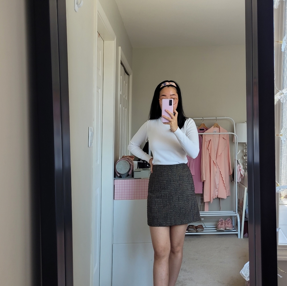 dark brown dark academia channel/gossip girl/kpop A-line tweed skirt